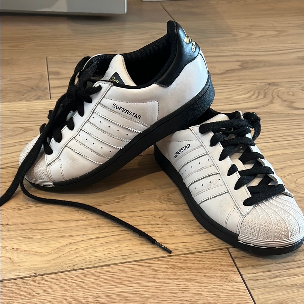 Women’s custom made Adidas Superstar White and Black Sneakers - barely worn